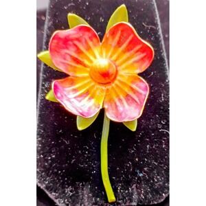 Vtg Original By Robert Pink Enamel & Pearl Flower Brooch Pin Gold Tone MCM Retro